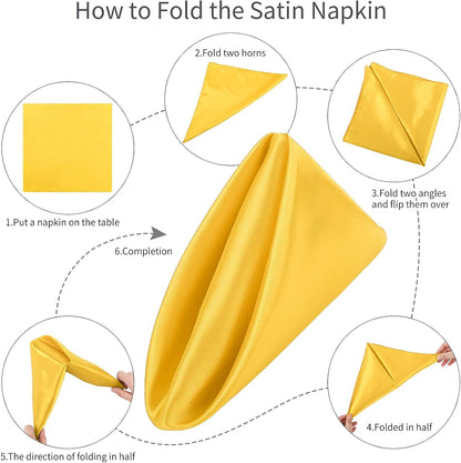 16 Pack Square Satin Napkin Bright Silk Table Napkin Soft Smooth Fabric Table Napkin for Wedding Banquet Party Decoration, Yellow, 20 x 20 Inch