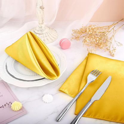 16 Pack Square Satin Napkin Bright Silk Table Napkin Soft Smooth Fabric Table Napkin for Wedding Banquet Party Decoration, Yellow, 20 x 20 Inch
