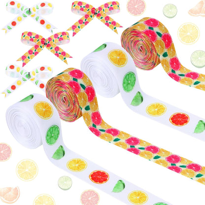4 Rolls Citrus Lemon Theme Ribbons, 20 Yards Craft Ribbons for Wreath Hair Bow Wrapping Gifts Packing, Fruit Grosgrain Ribbons Gender Reveal Birthday Wedding Party Home Accessory Decor