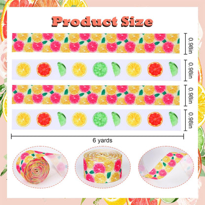 4 Rolls Citrus Lemon Theme Ribbons, 20 Yards Craft Ribbons for Wreath Hair Bow Wrapping Gifts Packing, Fruit Grosgrain Ribbons Gender Reveal Birthday Wedding Party Home Accessory Decor