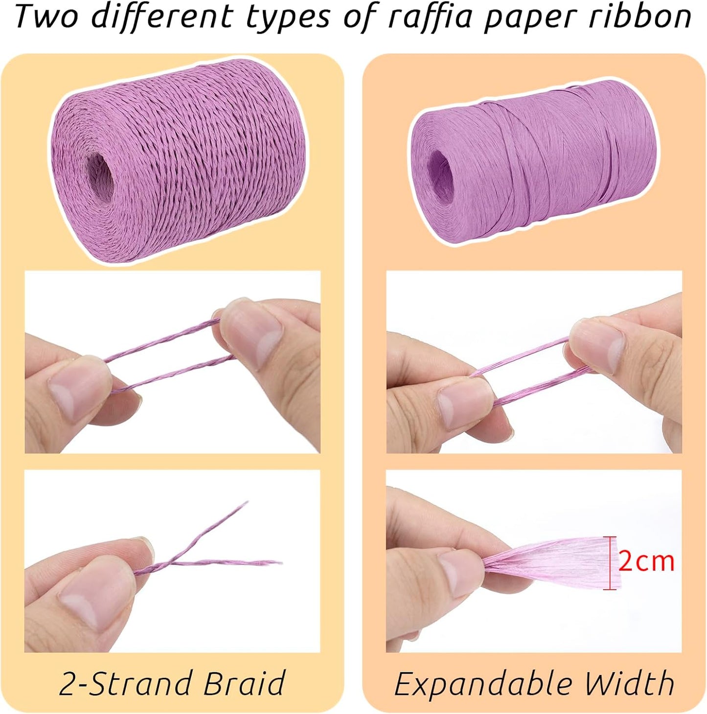 Yellow Raffia Yarn for Crochet Bags, 3mm x 328 Yards Flat String Raffia Ribbon for Gift Wrapping, Raffia Paper Ribbon Yarn for Crocheting Sun Hat, Bag, DIY Crafts, Holiday Decoration