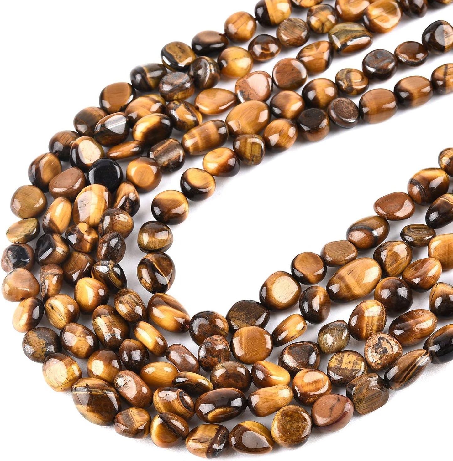 6-8mm Natural Yellow Tiger Eye Gem stone Free Form Nuggets Tumbled Pebbles Spacer Semi precious Irregular Beads for Jewelry Making 30 Inch(2 Strands)