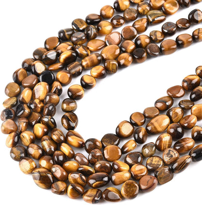 6-8mm Natural Yellow Tiger Eye Gem stone Free Form Nuggets Tumbled Pebbles Spacer Semi precious Irregular Beads for Jewelry Making 30 Inch(2 Strands)