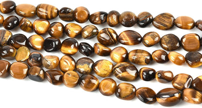 6-8mm Natural Yellow Tiger Eye Gem stone Free Form Nuggets Tumbled Pebbles Spacer Semi precious Irregular Beads for Jewelry Making 30 Inch(2 Strands)