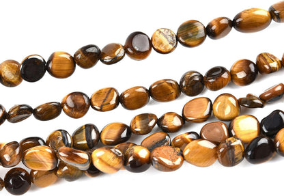6-8mm Natural Yellow Tiger Eye Gem stone Free Form Nuggets Tumbled Pebbles Spacer Semi precious Irregular Beads for Jewelry Making 30 Inch(2 Strands)