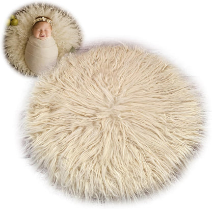 Zeroest Newborn Photography Faux Fur Rug, Round Blanket for Baby Photoshoot Photo Prop Basket Filler Posing Stuffer 24.8"