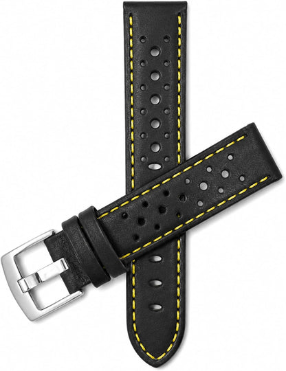Mens Leather Rally Strap, Perforated Racing Watch Band, 18-24mm, Reg/XL | 13 Colors, 18mm-24mm Breathable Perforated Soft Italian Leather Racing Watch Band, Rally Strap for Men, Reg / Extra Long
