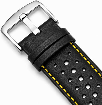 Mens Leather Rally Strap, Perforated Racing Watch Band, 18-24mm, Reg/XL | 13 Colors, 18mm-24mm Breathable Perforated Soft Italian Leather Racing Watch Band, Rally Strap for Men, Reg / Extra Long