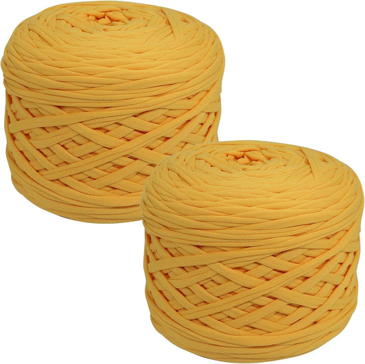 800g T-Shirt Yarn, 260 Yards Elastic Fabric Crochet DIY Yellow | Thick spaghetti yarn for DIY knitting. Ideal for hand crocheting bags, baskets, cushions & home decor