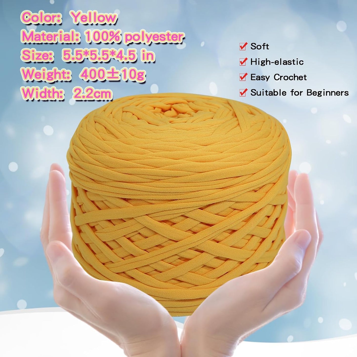 800g T-Shirt Yarn, 260 Yards Elastic Fabric Crochet DIY Yellow | Thick spaghetti yarn for DIY knitting. Ideal for hand crocheting bags, baskets, cushions & home decor