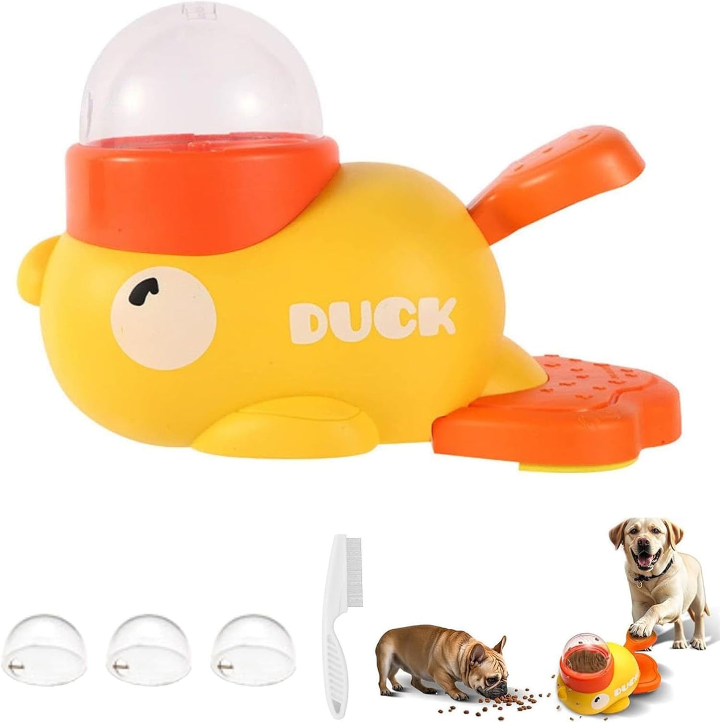 Duck Cat Treat Dispenser, Little Yellow Duck Cat Toy Treat Feeder, YellowDuck Cat Feeder Toy, Ducks Puzzle Feeder for Cats, 2-in-1 Dog Interactive Slow Feeder & Puzzle Toy for Dogs (Yellow)