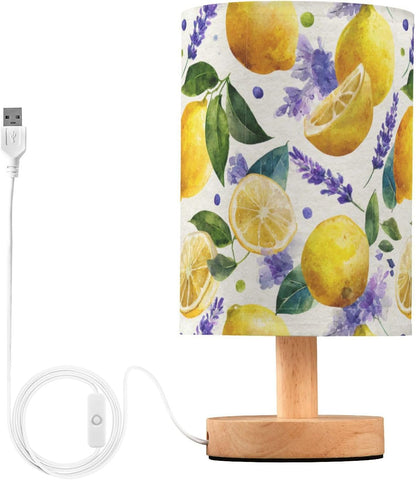 Bedside Table Lamp Lemon Yellow Citrus Fruits (72) Kids Nightstand Lamp Night Light Fabric Shade for Bedroom Living Room Home Office
