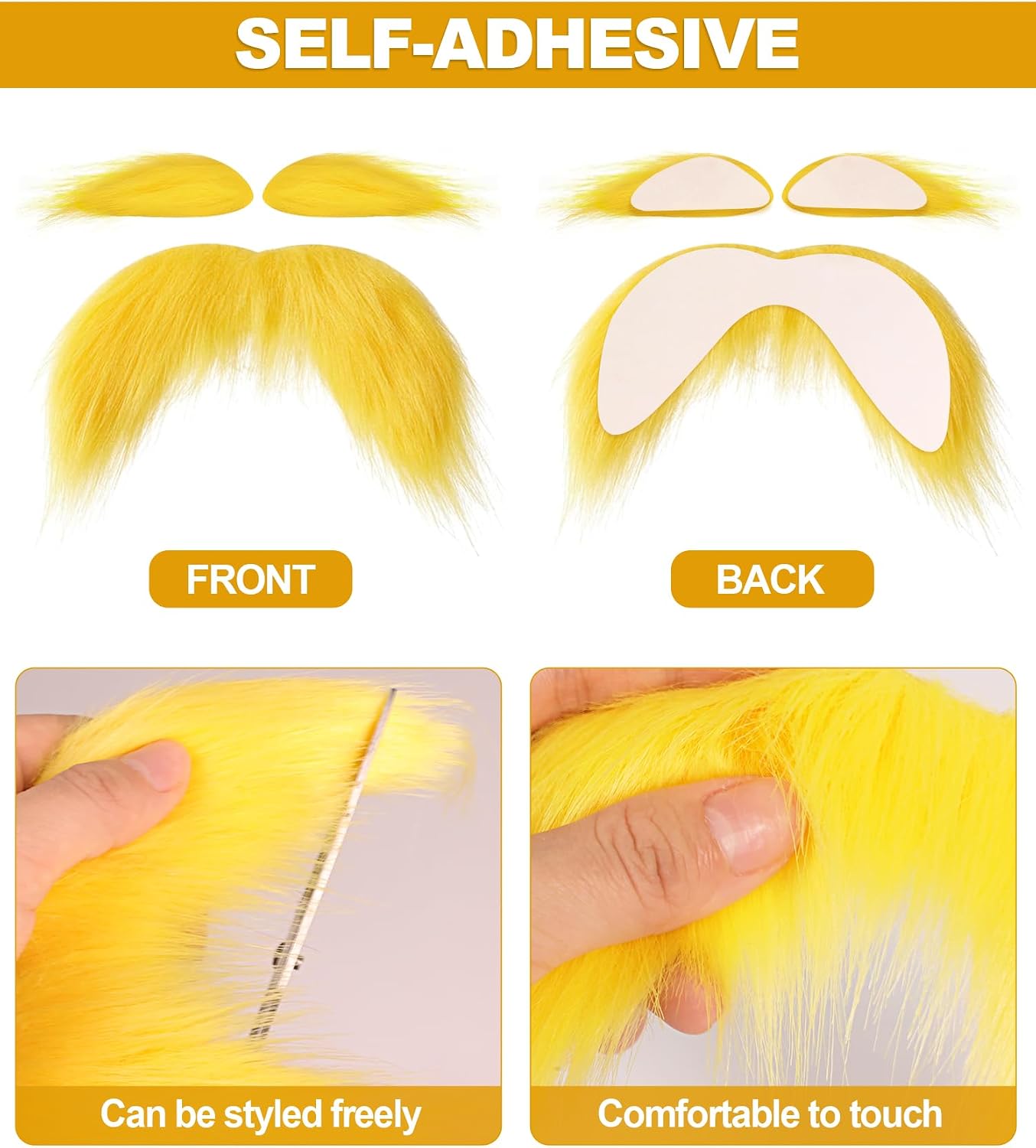 Yellow Mustache and Eyebrows 2 Packs, Funny Cosplay Costume Accessories, Self-Adhesive Fake Beard Halloween Party Favors