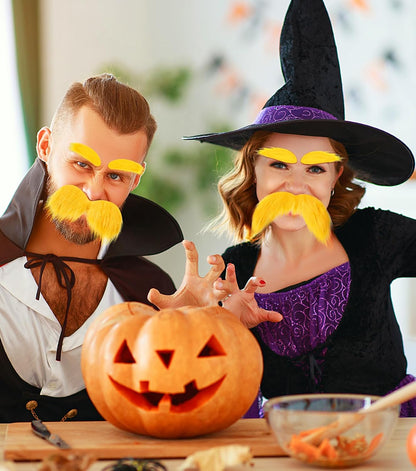 Yellow Mustache and Eyebrows 2 Packs, Funny Cosplay Costume Accessories, Self-Adhesive Fake Beard Halloween Party Favors
