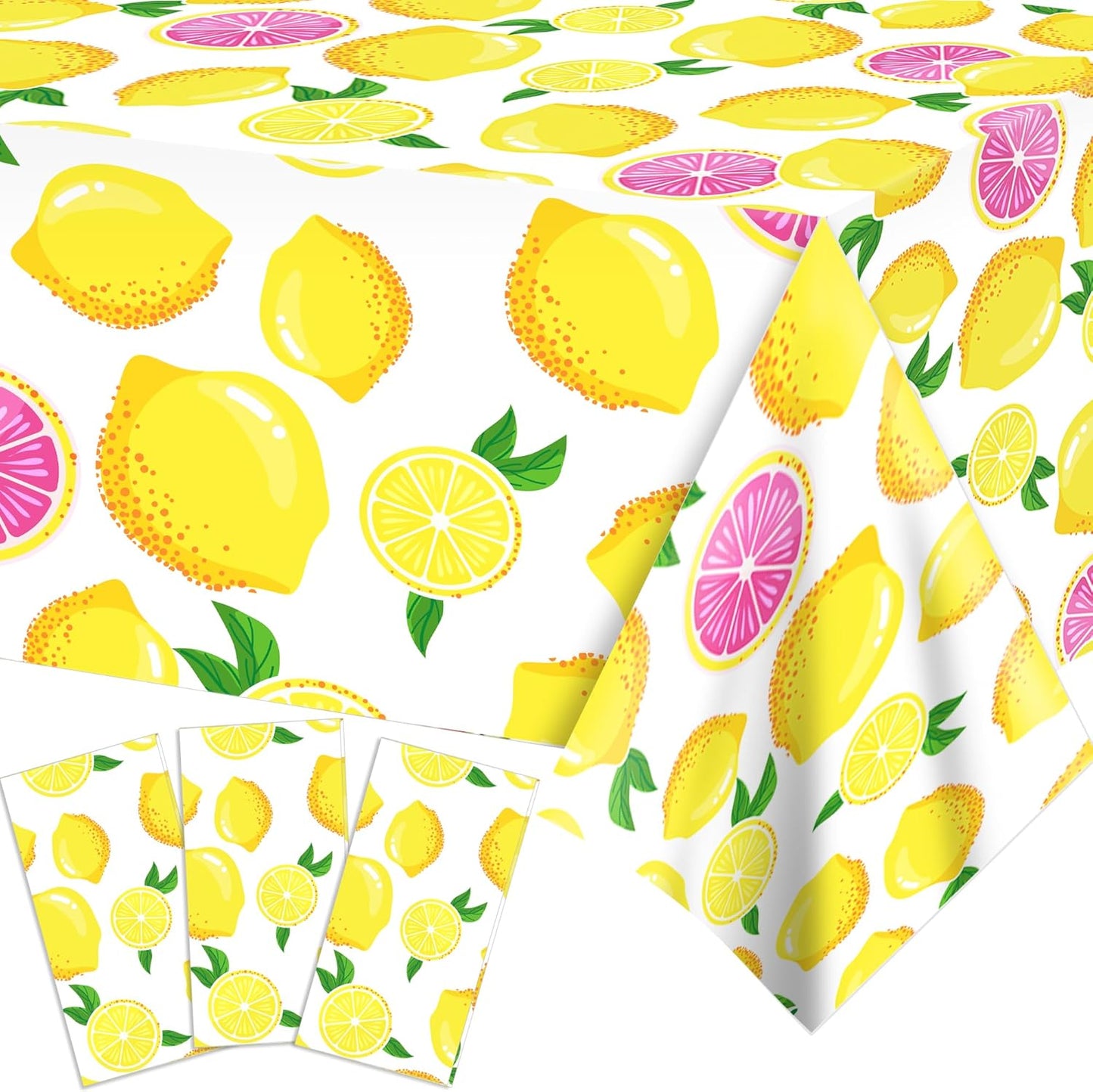 3 Pack Lemon Party Tablecloth Lemon Birthday Party Decorations Disposable Lemon Tablecloth Summer Lemon Plastic Table Cover for Summer Fruit Birthday Party Decorations, 54 x 87 Inch