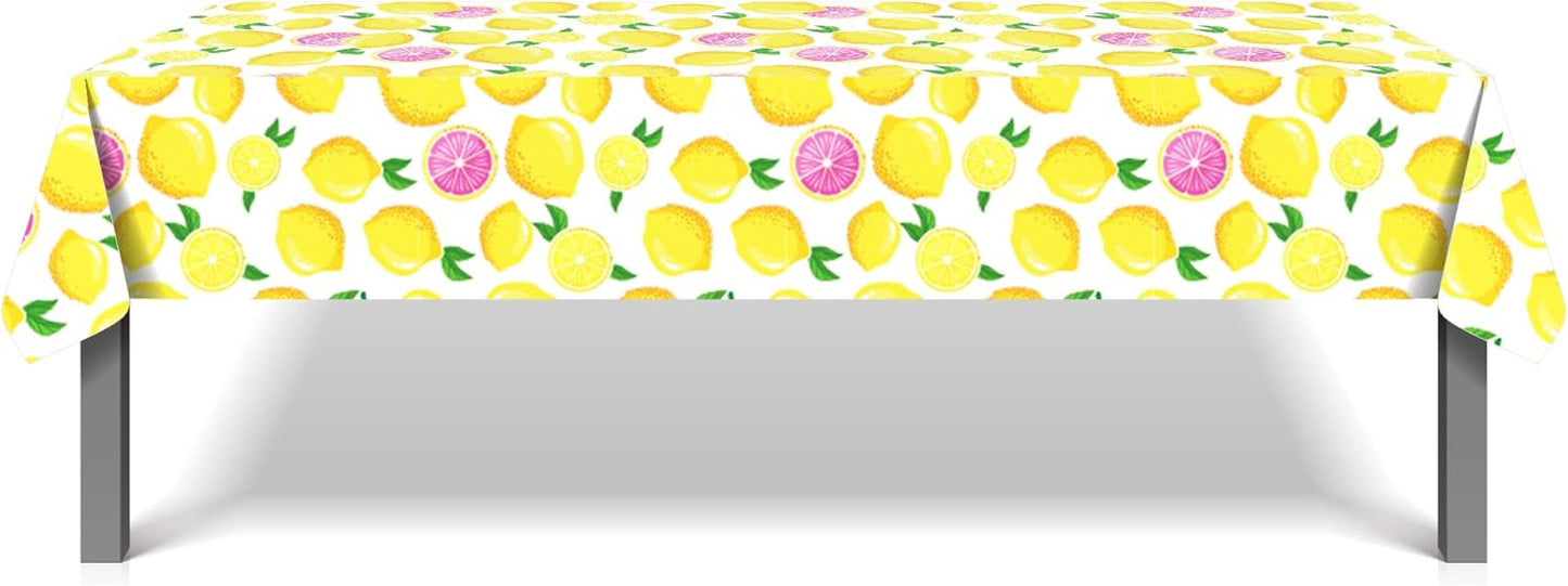 3 Pack Lemon Party Tablecloth Lemon Birthday Party Decorations Disposable Lemon Tablecloth Summer Lemon Plastic Table Cover for Summer Fruit Birthday Party Decorations, 54 x 87 Inch