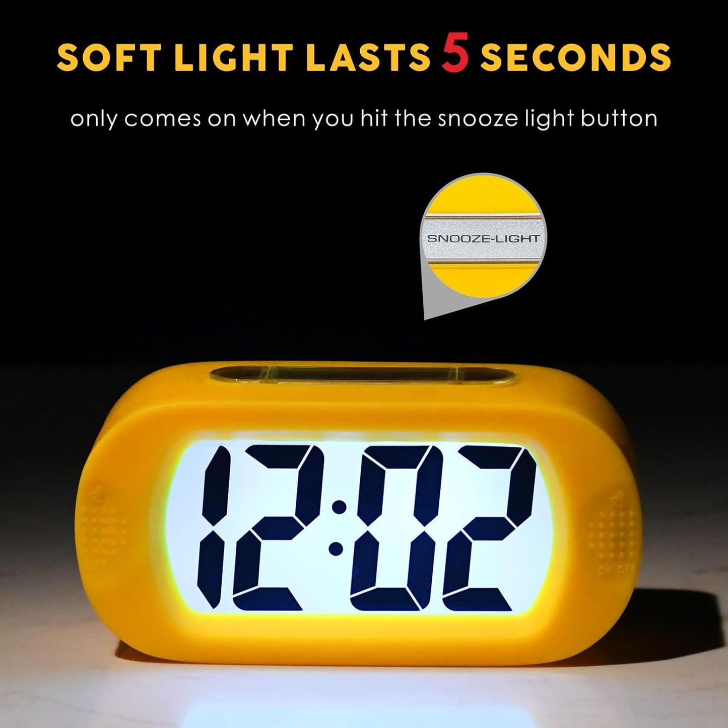 Kids Alarm Clock Large Digital LCD Travel Alarm Clocks with Snooze and Night Light - Ascending Sound and Handheld Size - Best Gift for Kids (Yellow)