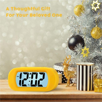 Kids Alarm Clock Large Digital LCD Travel Alarm Clocks with Snooze and Night Light - Ascending Sound and Handheld Size - Best Gift for Kids (Yellow)