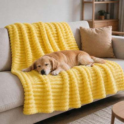 Emotional Support Blanket for Dogs, Yellow Dog Blanket, Calming Security Pet Blanket, Soft Faux Rabbit Fur, Washable Anxiety Relief Dog Blankets for Kennel Sofa (Yellow,27x39in)
