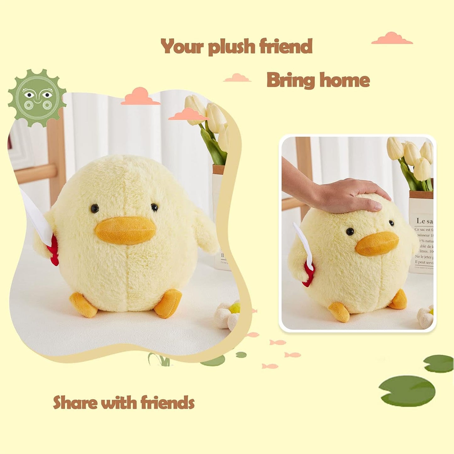 Cute Duck Plush with Knife Duckling Stuffed Animal Plush Toy Duckie Throw Pillow Plushies Doll Toys Gift for Boys Girls Adults (Yellow, 11.8 inch)