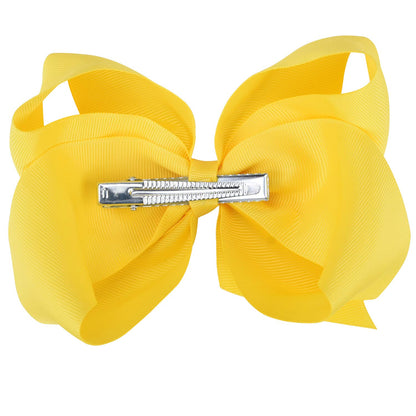 2 PCS 6" Big Hand-made Grosgrain Ribbon Solid Color Hair Bows Alligator Clips Hair Accessories for Little Teen Toddler Girls Kids Set of 2 -Yellow