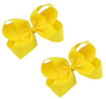 2 PCS 6" Big Hand-made Grosgrain Ribbon Solid Color Hair Bows Alligator Clips Hair Accessories for Little Teen Toddler Girls Kids Set of 2 -Yellow