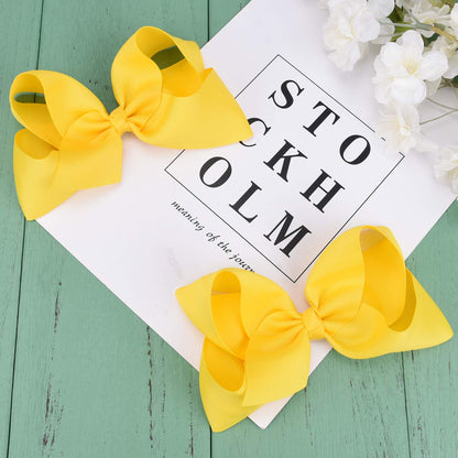 2 PCS 6" Big Hand-made Grosgrain Ribbon Solid Color Hair Bows Alligator Clips Hair Accessories for Little Teen Toddler Girls Kids Set of 2 -Yellow