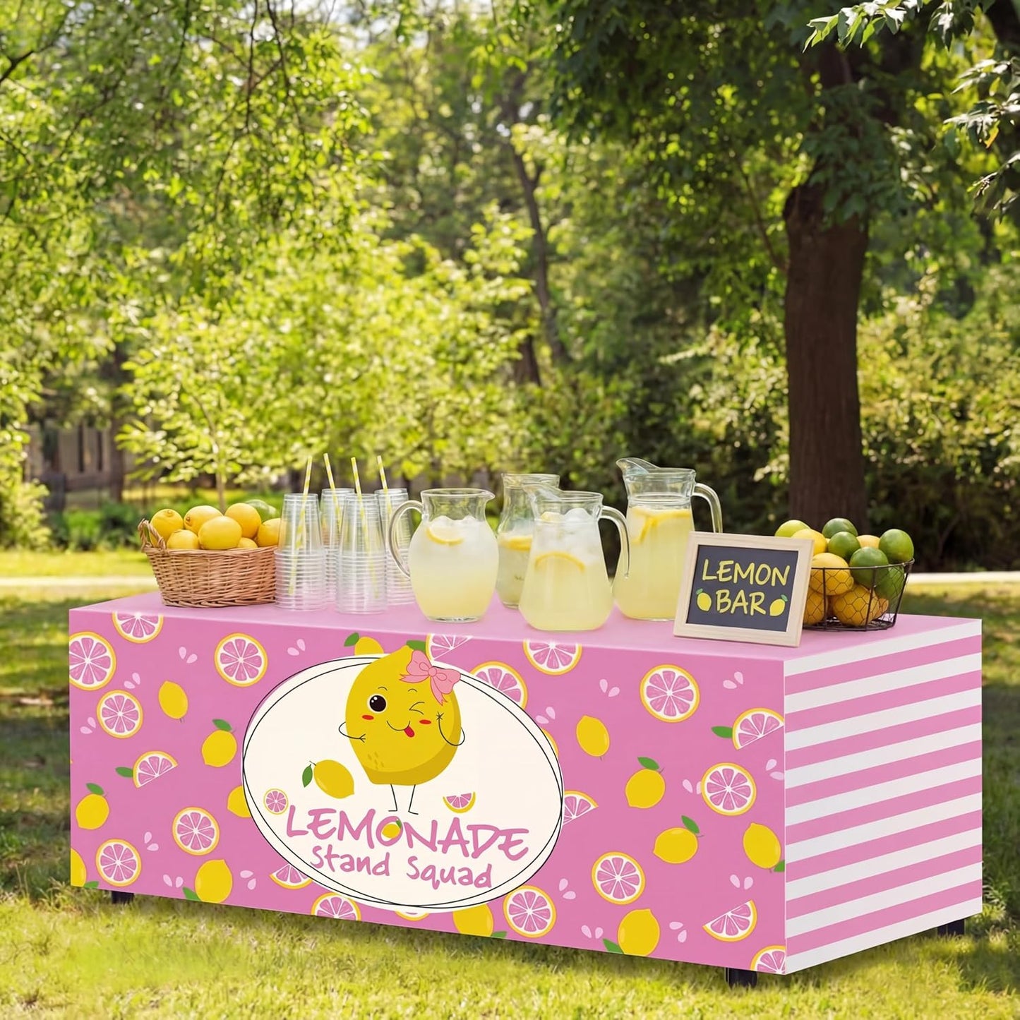24" x 118" Lemonade Tablecloth for Lemonade Stand Supplies Lemon Table Cover for Kids Lemon Party Supplies Summer Beach Picnic Birthday Party Decorations(Pink)