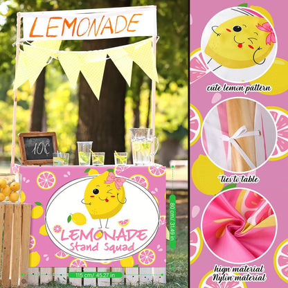 24" x 118" Lemonade Tablecloth for Lemonade Stand Supplies Lemon Table Cover for Kids Lemon Party Supplies Summer Beach Picnic Birthday Party Decorations(Pink)