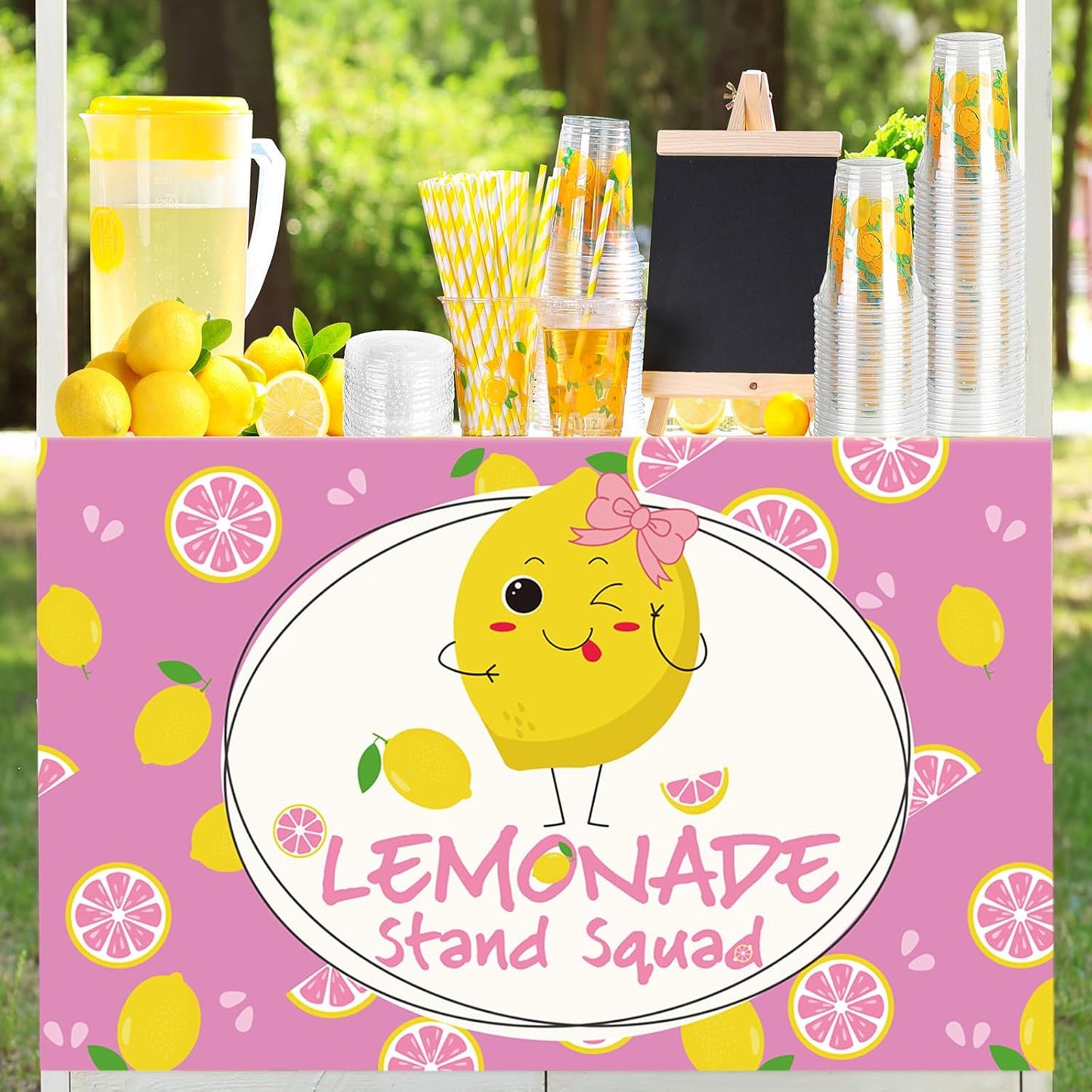 24" x 118" Lemonade Tablecloth for Lemonade Stand Supplies Lemon Table Cover for Kids Lemon Party Supplies Summer Beach Picnic Birthday Party Decorations(Pink)