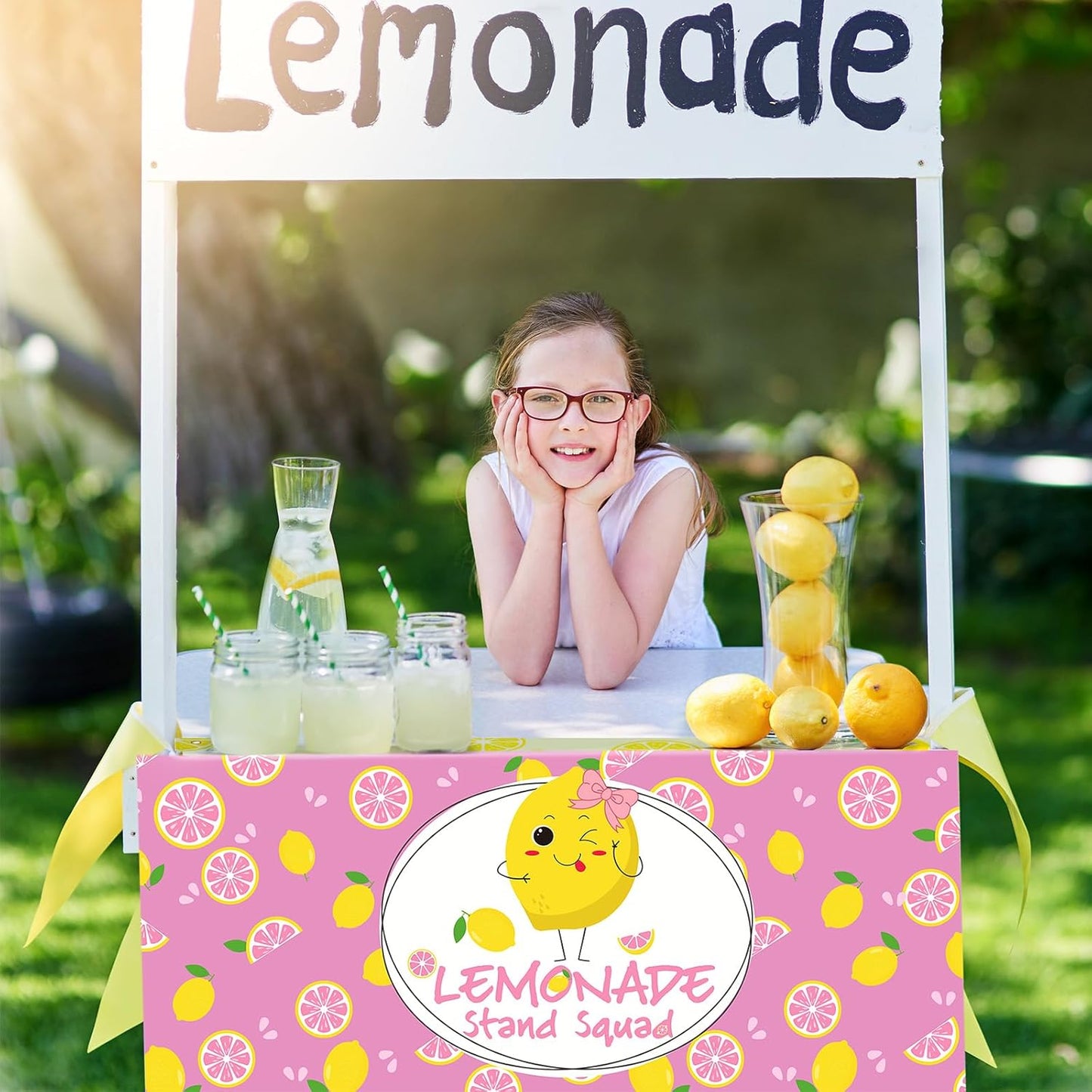 24" x 118" Lemonade Tablecloth for Lemonade Stand Supplies Lemon Table Cover for Kids Lemon Party Supplies Summer Beach Picnic Birthday Party Decorations(Pink)