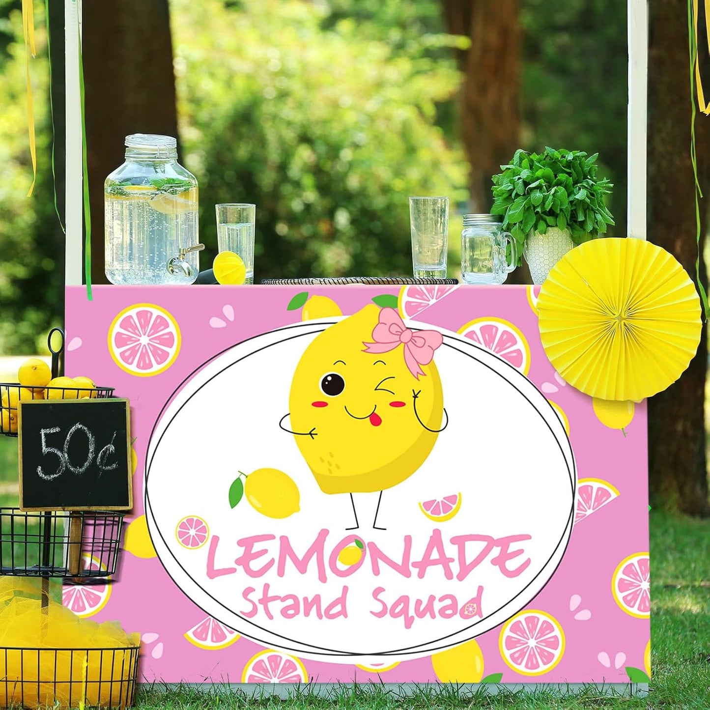 24" x 118" Lemonade Tablecloth for Lemonade Stand Supplies Lemon Table Cover for Kids Lemon Party Supplies Summer Beach Picnic Birthday Party Decorations(Pink)