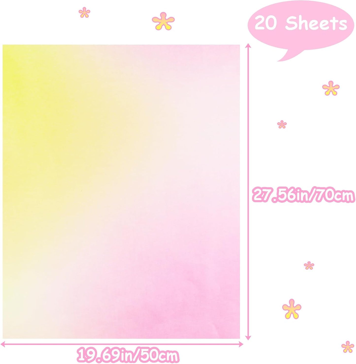 20 Sheets Pink Yellow Gradient Gift Wrapping Paper, 38gsm Heavyweight Tissue Paper Bulk Pearly Present Wrapping Paper Sheets for DIY Crafts, Birthday, Wedding and Anniversary Decorations (20x27.5in)