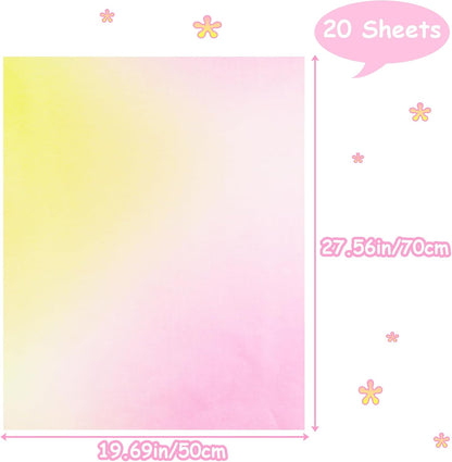 20 Sheets Pink Yellow Gradient Gift Wrapping Paper, 38gsm Heavyweight Tissue Paper Bulk Pearly Present Wrapping Paper Sheets for DIY Crafts, Birthday, Wedding and Anniversary Decorations (20x27.5in)