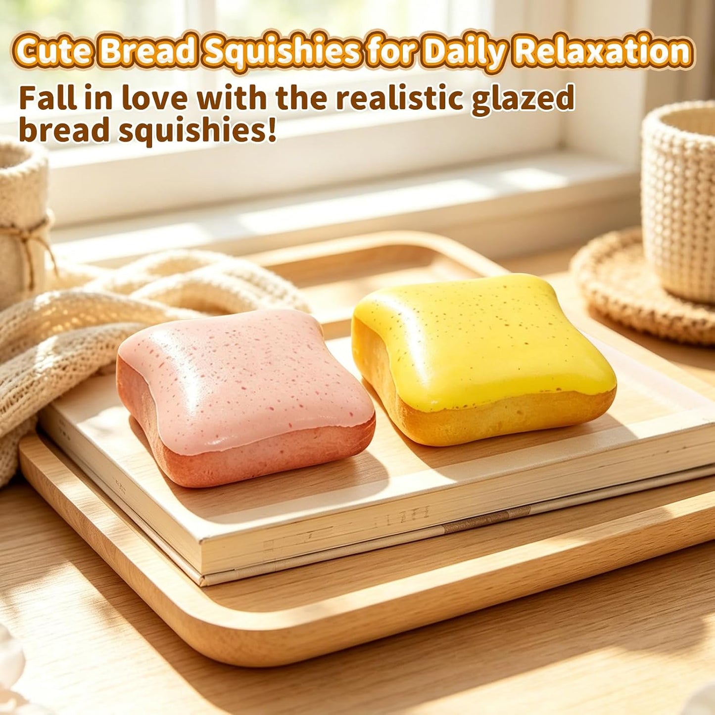 Bread Squishy Toy, Slow Rising Bread Squishy, Cute Food Fidget Toy, Sensory Squeeze Toy for Kids and Adults, Realistic Butter-Scented Bread Squishies, Fun Desk Toy & Party Favor Gift (Yellow)