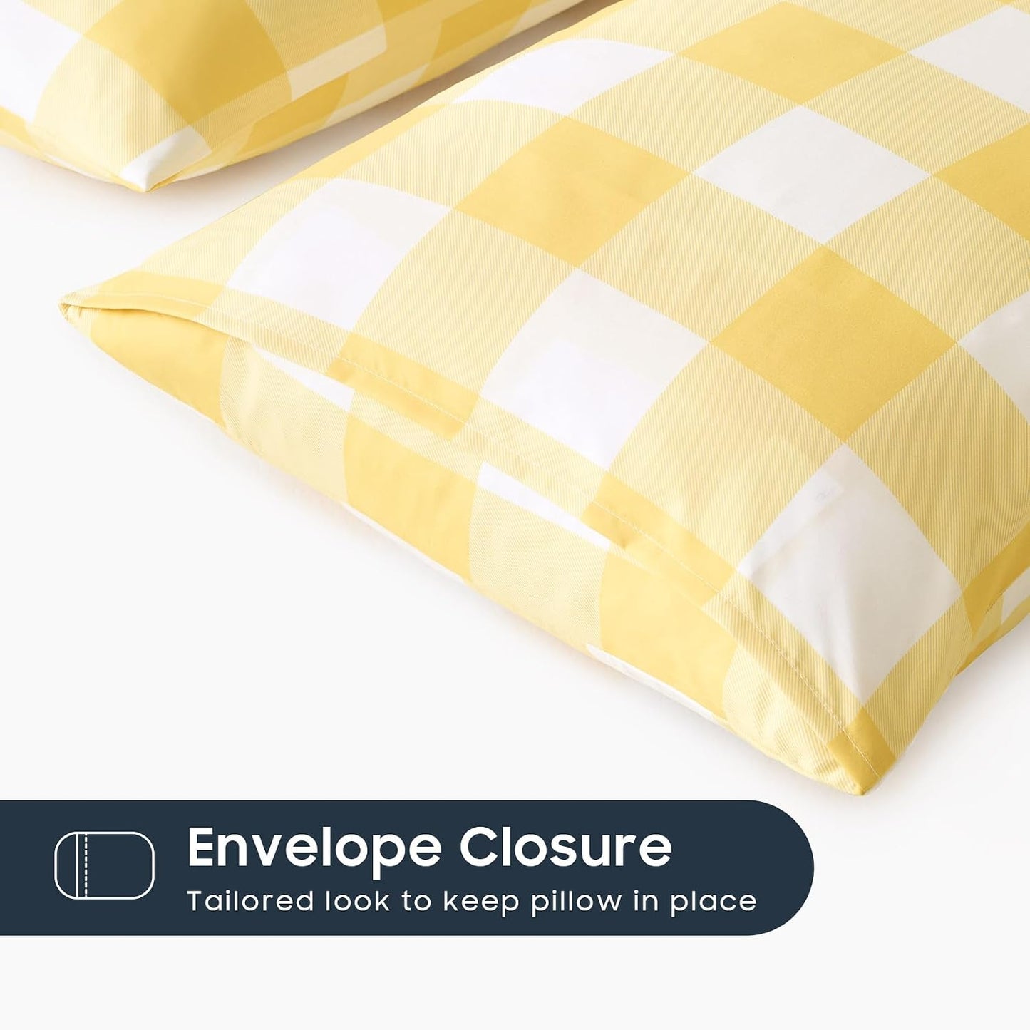 Plaid Pillow Cases, Buffalo Check Gingham Checkered Farmhouse, Set of 2 Soft Pillowcases Pillow Shams Covers, Yellow White, Standard Size 20x26 Inches