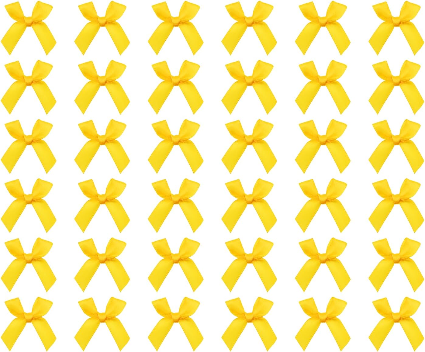 Ribbon Bows Mini Satin Fabric Bows Flowers for DIY Craft Sewing Scrapbooking Wedding Christmas Party Favors Bakery Treat Gift Box Decoration Packaging, 50x50x12mm, 50PCS (Golden Yellow)