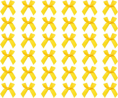 Ribbon Bows Mini Satin Fabric Bows Flowers for DIY Craft Sewing Scrapbooking Wedding Christmas Party Favors Bakery Treat Gift Box Decoration Packaging, 50x50x12mm, 50PCS (Golden Yellow)