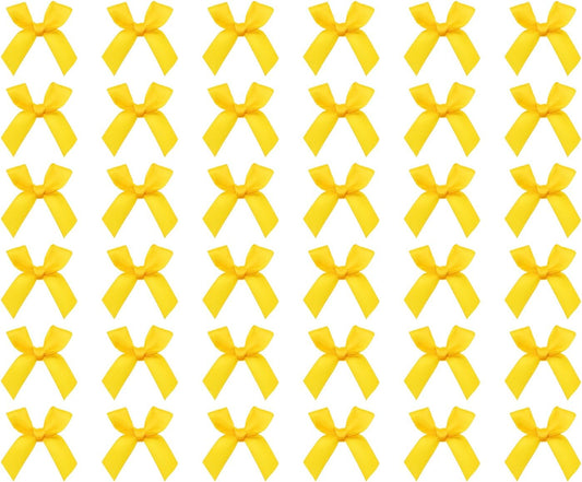 Ribbon Bows Mini Satin Fabric Bows Flowers for DIY Craft Sewing Scrapbooking Wedding Christmas Party Favors Bakery Treat Gift Box Decoration Packaging, 50x50x12mm, 50PCS (Golden Yellow)