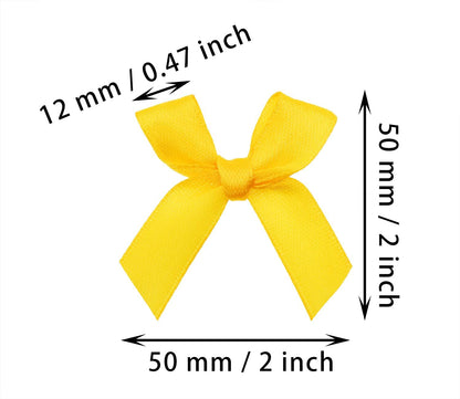 Ribbon Bows Mini Satin Fabric Bows Flowers for DIY Craft Sewing Scrapbooking Wedding Christmas Party Favors Bakery Treat Gift Box Decoration Packaging, 50x50x12mm, 50PCS (Golden Yellow)