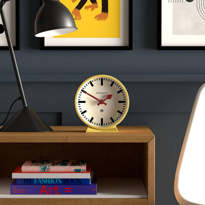 ® M Mantel Railway Desk Clock | Modern Round Station Clock Design | Yellow | Contemporary Style for Desk, Table, Shelf or Bedside