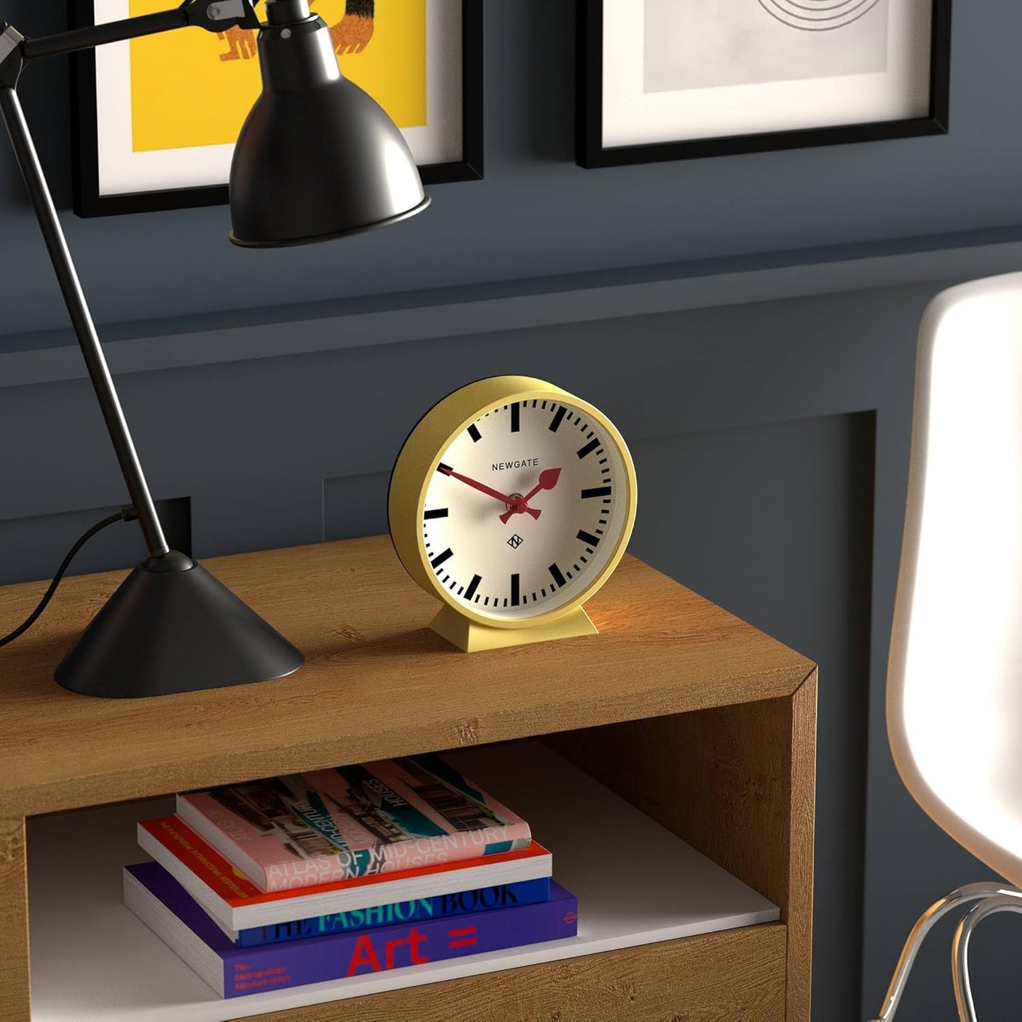 ® M Mantel Railway Desk Clock | Modern Round Station Clock Design | Yellow | Contemporary Style for Desk, Table, Shelf or Bedside