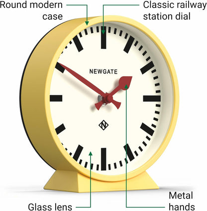 ® M Mantel Railway Desk Clock | Modern Round Station Clock Design | Yellow | Contemporary Style for Desk, Table, Shelf or Bedside