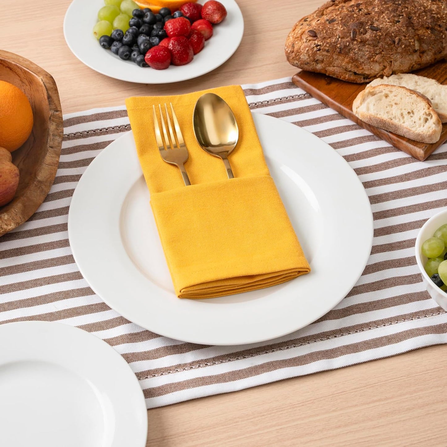 Solid Cloth Napkins Set of 6 Golden Yellow 100% Cotton Dinner Napkins 18x18 inches - Soft, Reusable, Absorbent & Washable, Ideal for Wedding Events Farmhouse Parties Hotel & Everyday Use