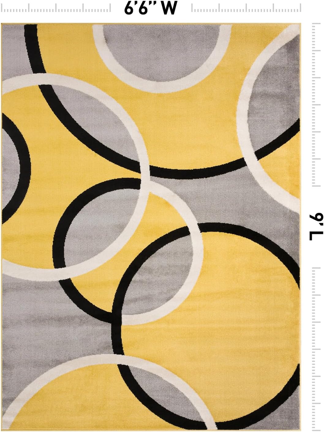 Contemporary Abstract Circles Area Rug, Non-Shedding Carpet for Living Room, Dining Room, or Bedroom, Yellow, 6'6" x 9'