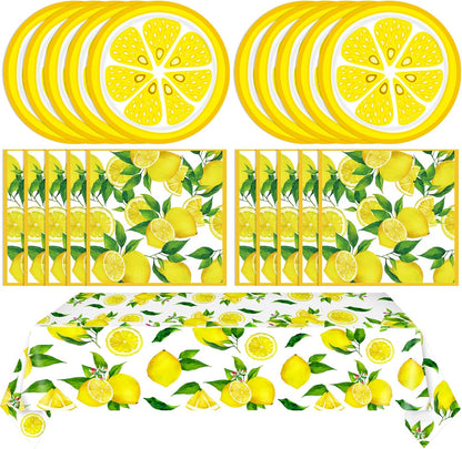 Lemon Party Decorations,41Pcs Lemon Plates and Napkins Disposable Lemonade Table Cover Yellow Lemon Table Decorations for Fruit Theme Birthday Party Wedding Shower Summer Party Supplies