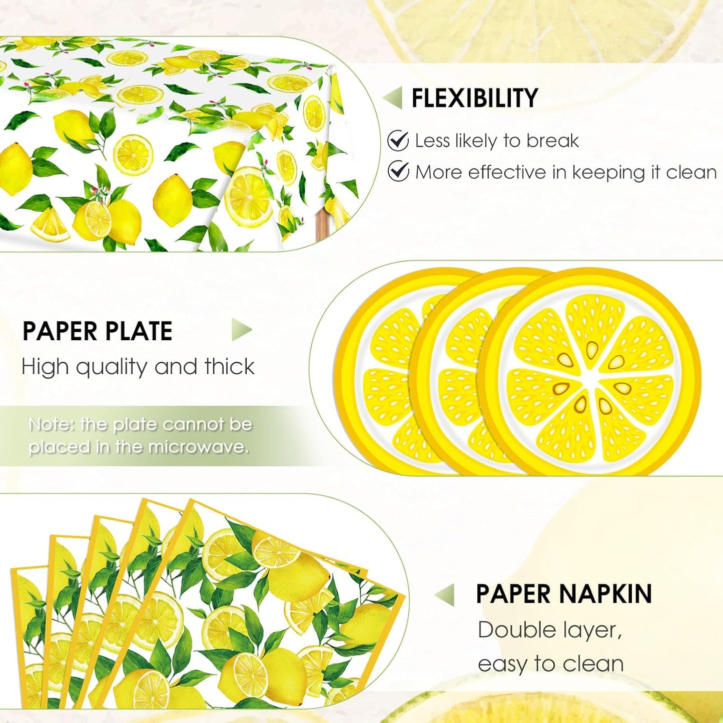 Lemon Party Decorations,41Pcs Lemon Plates and Napkins Disposable Lemonade Table Cover Yellow Lemon Table Decorations for Fruit Theme Birthday Party Wedding Shower Summer Party Supplies