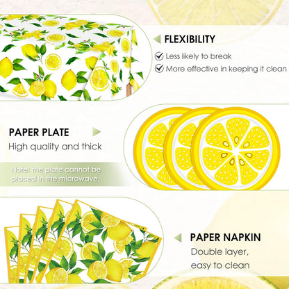 Lemon Party Decorations,41Pcs Lemon Plates and Napkins Disposable Lemonade Table Cover Yellow Lemon Table Decorations for Fruit Theme Birthday Party Wedding Shower Summer Party Supplies