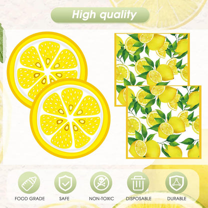Lemon Party Decorations,41Pcs Lemon Plates and Napkins Disposable Lemonade Table Cover Yellow Lemon Table Decorations for Fruit Theme Birthday Party Wedding Shower Summer Party Supplies