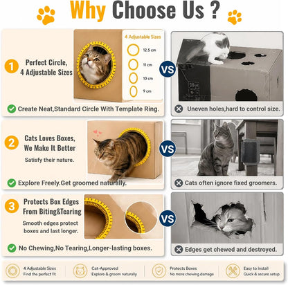 Cat Self Groomer Arch for Cardboard Boxes (Pink+Yellow | Start Kit) | Cat Brushes Tunnel& Massage Comb For Indoor Cats, Interactive Self Grooming Tool Brushes, For Cat Hideouts & Enrichment Play